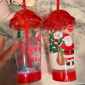 Christmas Tumblers with Red Lids